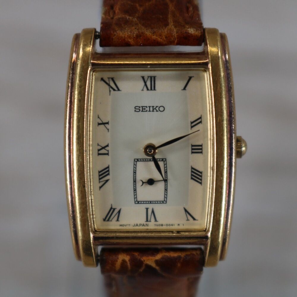 Seiko Tank Watch – Pre-Owned, New Battery, Rectangular, Gold